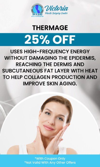 Thermage is an advanced, non-invasive treatment designed to tighten, lift, and rejuvenate your skin. This cutting-edge procedure uses radiofrequency technology to stimulate collagen production, providing noticeable results without surgery. Dr. Suh, MD, at Victoria Plastic Surgery Center, offers Thermage to help you achieve a smoother, firmer, and more youthful appearance. Whether you're looking to reduce wrinkles ot tighten sagging skin, Thermage delivers exceptional results with minimal downtime. For more information, please contact us or book an appointment online. We are conveniently located at 8503 Arlington Blvd #130 Fairfax, VA 22031.